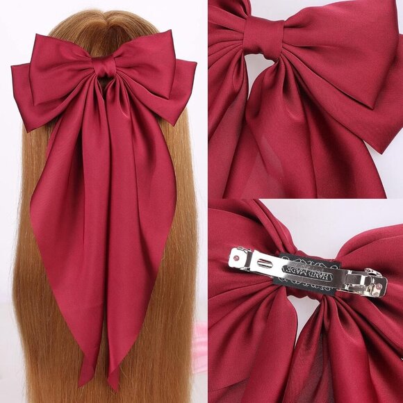 4 Pcs Silky Satin Hair Bows Big Hair Ribbons for Women Large Hair Clips for Girl - Picture 2 of 8